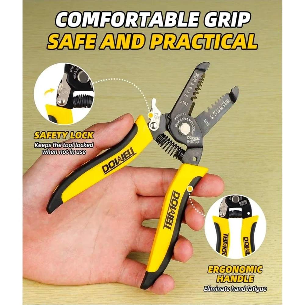 DOWELL 7 Inch Wire Stripper Cutter Crimper Tool 10-22‎ AWG For Electrical Work